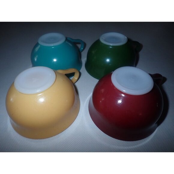 Vintage Hazel Atlas Ovide Platonite Moderntone Tea Cup Lot red teal yellow green - Picture 10 of 12